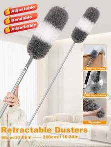 Microfiber Dusting Kit With Extendable Pole, Telescopic Duster Brush, Electrostatic Duster Brush, No Power Required, Suitable For Living Room, Bedroom, Bathroom, Kitchen Cleaning, Ceiling Fan, Furniture, Car, Wall, Floor - Multicolor - View 13