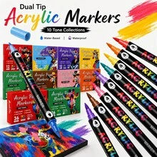 FOXFEEL Nouveau set de marqueurs acryliques à double pointe et double couleur pour la peinture et les graffitis, application à double pointe multicolore, gamme de couleurs complète pour un dessin pratique, 12 pièces/24 couleurs, 36 pièces/72 couleurs, 8 sets 96 couleurs, double 36 couleurs total 144 couleurs, convient pour la rentrée scolaire, la peinture en classe pour les étudiants, la coloration et le remplissage professionnels - Ensembles - Voir 3