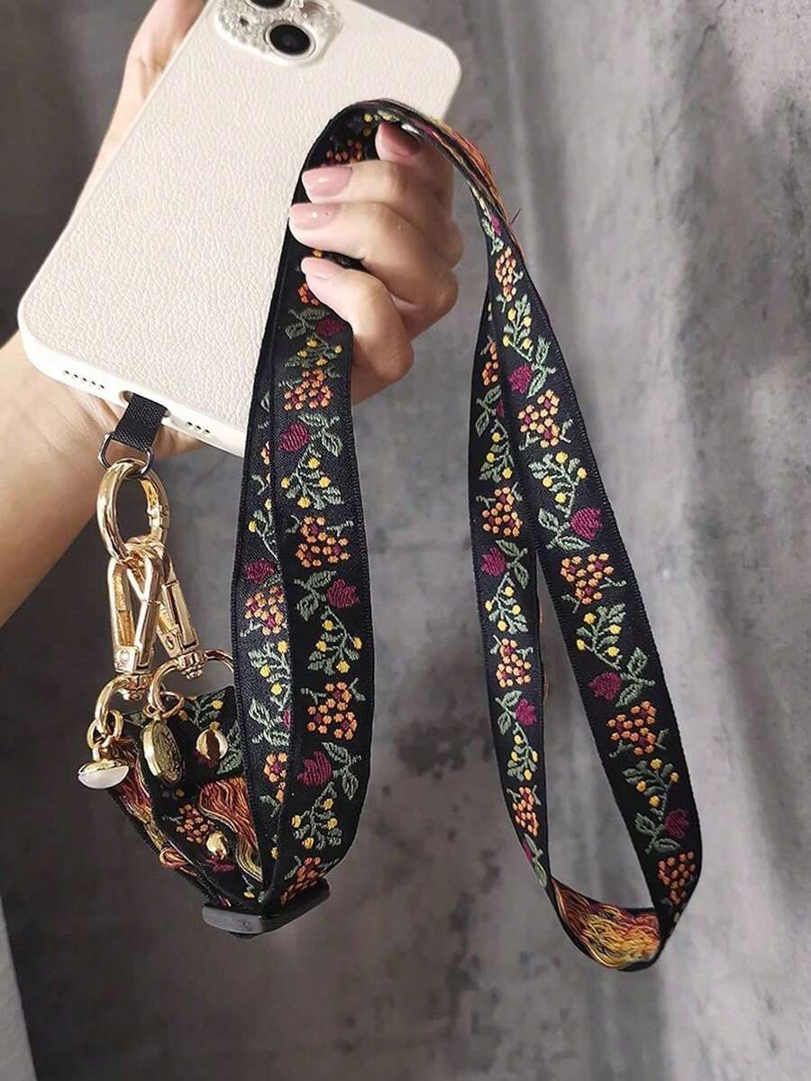 1件/3件裝 中式刺繡花卉編織鏈條長款斜跨手機掛繩，多功能可調節掛脖式防丟包飾，通用手機殼背帶，適合戶外旅行、登山，中性款，智慧型手機腕帶，手機保護殼掛繩，鑰匙圈，手機吊飾，返校季，世界盃，節日禮物