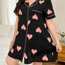 LunaCass8  Camisón de mujer talla grande con estampado de corazón en el cuello, detalles cómodos y elegantes, Camisón tipo "Moo Moo" - Negro01 - Ver 6