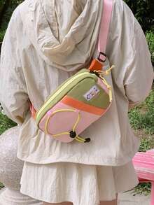 1 pieza Bolso de cintura de moda, bolso de pecho con bloques de color para adolescentes, bolso bandolera, bolso de almacenamiento para niños y niñas, bolso de pecho multifuncional, mini monedero, bolso bandolera deportivo, bolso de almacenamiento multiusos, bolso de viaje - Multicolor - Ver 8