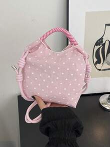 3-Color Polka Dot Contrast Nylon Lightweight Drawstring Closure Minimalist Handbag Crossbody Bag For Students Shopping Travel Women Tote With Detachable Shoulder Strap - Multicolor - View 13