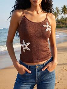 Nuovo top canotta in maglia da donna, abbigliamento sexy da vacanza per l'estate - Caffè Marrone - Visualizzare 11