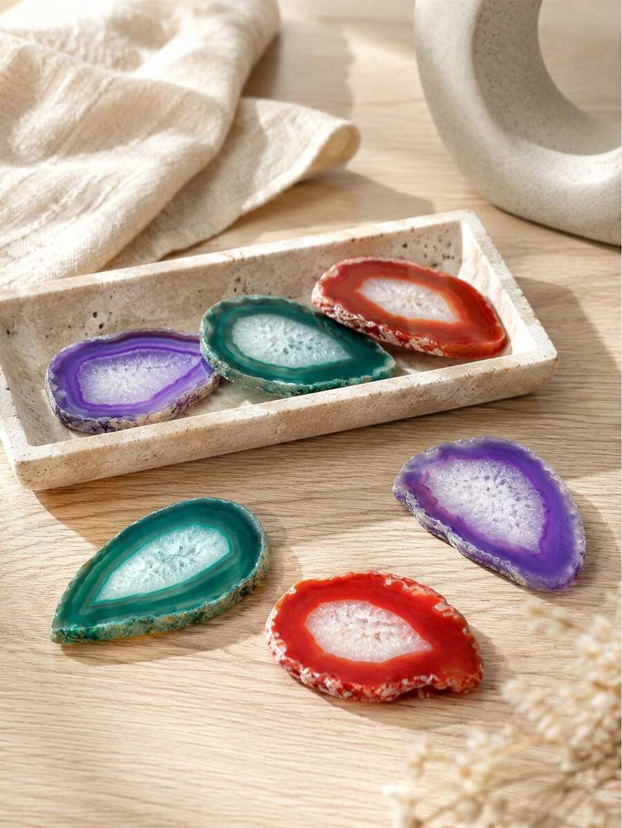 Exquisite Red, Green, Purple Agate Slice Set (With Gift Box) - Authentic Healing Stones For Chakra Balancing, Reiki Therapy And Positive Energy. Unique Birthday And Holiday Gift For Gemstone Collectors, Stunning Desktop Decor - Multicolor - View 1