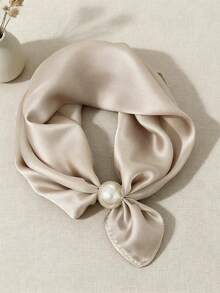 1pc New Solid Color Satin-Like Minimalist Pearl Magnetic Clasp Neck Scarf, Holiday - Multicolor - View 10