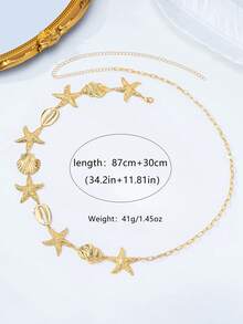 1 pieza Colgante de collar con estrella de mar y concha de estilo oceánico de metal, adecuado para atuendos diarios y de vacaciones de verano de mujeres - Amarillo Oro - Ver 4