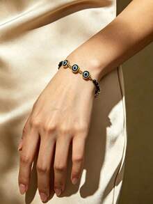 1pc Elegant Personalized Eye-Shaped Stainless Steel Chain Bracelet, Unisex Design Suitable For Daily Wear - Gold - View 3