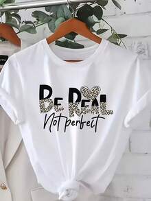 Graduation Gift Top Women's Chic LOVE Graphic Print Short Sleeve T-Shirt Casual Round Neck Drop Shoulder Top With Leopard And Plaid Designs. Oversize Coquette Vintage Y2K Streetwear Pal - 白色 1 - 查看 2