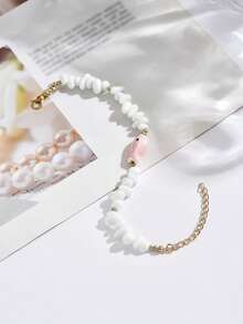 1pc Retro Fashionable Charming Elegant Personalized White Beaded Pink Fish Bracelet, Suitable For Women's Daily Casual, Party, Music Festival, Beach Vacation, Gift For Holidays - White Pink - View 4