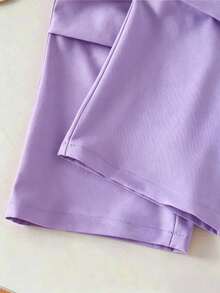 Young Girl Round Neck Heart Print Long Sleeve Sweatshirt And Long Pants Casual Daily Set - Purple - View 5