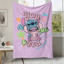 迪士尼 Lilo & Stitch "You & Me 4 Eva" 法蘭絨披毯，柔軟舒適的絨毛刷毛毯，印有史迪仔與安琪拉圖案，適用於沙發、床鋪、客廳、臥室、辦公室、旅行，四季皆宜 - 顏色 1 - 查看 6