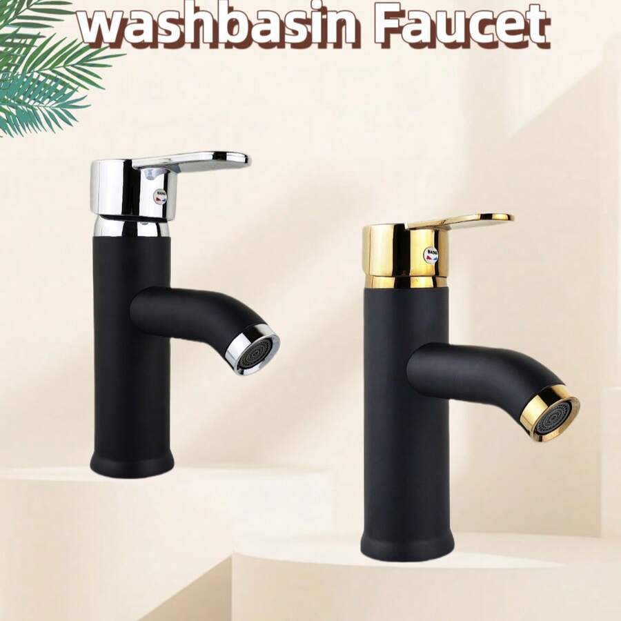 1 Pc Bathroom Faucet Black & 1 Hole Bathroom Sink Faucet With Single Handle,Basin Mixer Tap Single Lever Cloakroom Bathroom Sink Tap Circular Tall Body Wash Basin Hot And Cold Faucet Modern Countertop Basin Bathroom Faucet