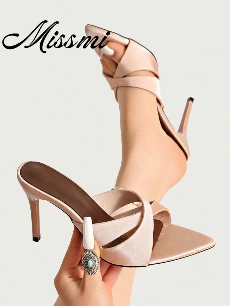 Mẫu sandal cao gót da siêu cao, kiểu dáng thời trang mới nhất mùa Xuân/Hè 2026, hở mũi, quai chéo, gợi cảm và thanh lịch dành cho nữ. - Hồng - Xem 1