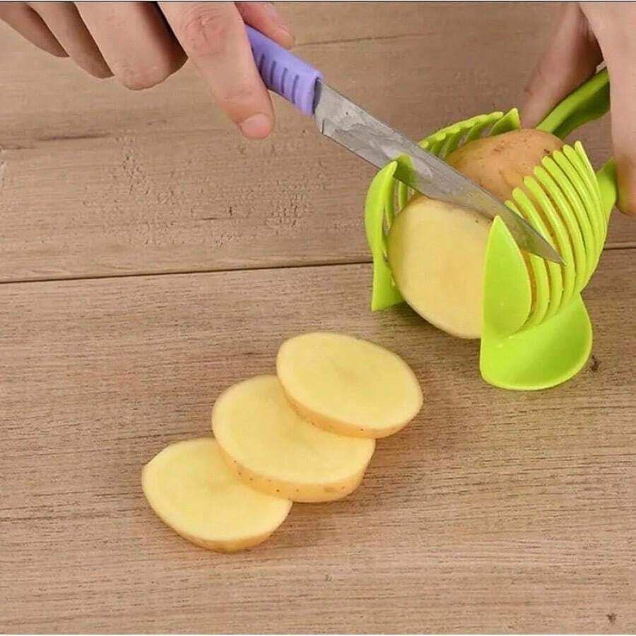 1 pieza Cortador de alimentos multifuncional con clip, cortador de frutas y verduras de plástico, adecuado para la preparación de ensaladas de cocina, esencial de cocina, cortador de alimentos de cocina - Multicolor - Ver 1