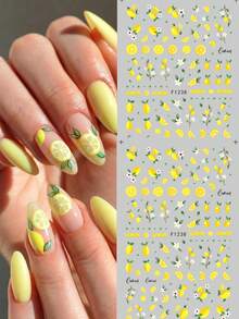 2 piezas Pegatinas de arte de uñas 3D de limón amarillo, patrón de fruta de verano, calcomanías autoadhesivas para uñas para decoración de uñas DIY - Multicolor - Ver 3