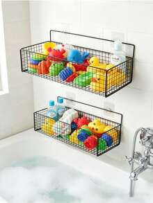2 Sets Bathtub Toy Storage Racks And Organizers, 2 Packs Metal Wire Mesh Bathtub Toy Storage Containers, Large Capacity Rust-Proof Hanging Baskets Designed For Bathtub, Shower, Bathroom, Toilet, Kitchen - Black - Multicolor - View 3
