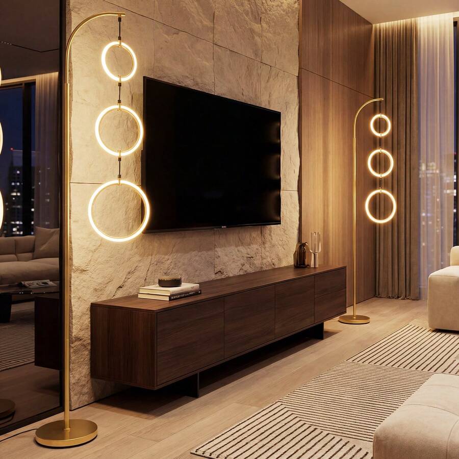 3-Circle Dimmable LED Floor Lamp With Foot Pedal Switch And 3 Color Temperatures - View 1