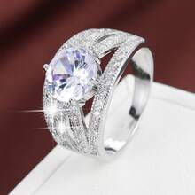 1pc Geometric Intersecting Circle Design Artificial Zirconia Stone Women Ring - Multicolor - View 4