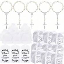 Bộ 100 món quà rửa tội, bao gồm chuỗi hạt mini, hộp quà, túi organza, thẻ cảm ơn - Quà tặng Công giáo (Màu bạc) - Nhiều màu - Xem 13