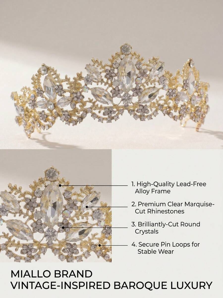 1PC Miallo Baroque Gold Crystal Bridal Crown Sparkly Rhinestone Princess Tiara For Women Wedding Prom Pageant Party Hair Accessories
