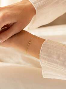 Women's Gold Bracelet, Exquisite Gold Cross Bracelet, Bracelet Layering Set, Waterproof Chain Bracelet, Women's Gold Jewelry, Baptism Gift - Hammered Cross - View 7