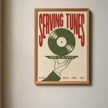 「Serving Tunes」復古黑膠唱片牆面藝術印花，復古音樂主題帆布海報，70年代風格藝術品，中性紅綠色調裝飾，適用於客廳、臥室、音樂室，趣味音樂愛好者家居裝飾 - 111 - 查看 4