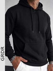 Men's Casual Loose Fit Hoodie Sweatshirt, Fashionable Style, Suitable For Autumn/Winter - Black - View 4