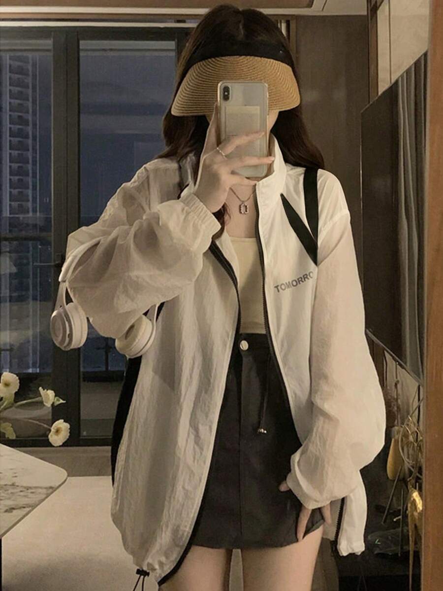 Loose Casual Thin Sheer Breathable Jacket White - White - View 1