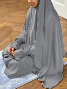 1pc All-In-One Hijab Abaya With Floral Sleeves, Loose Soft Nida Fabric For Women Daily Outdoor & Prayer Wear, Fit For Spring Summer Autumn - Multicolor - View 13