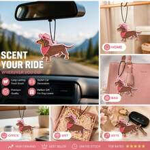 3pcs Cute Dachshund Car Aromatherapy, Y2K Fruit Pattern Hanging Decor. Dual-Use For Rearview Mirror And Air Vent, Long-Lasting Fragrance. Durable Car Decoration, Also Suitable For Home And Office. Ideal Holiday Gift For Car Owners And Friends. - Multicolor - View 5