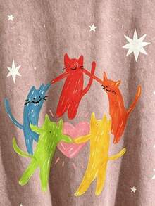 Vintage Rainbow Cats Holding Hands Graphic Washed Distressed Sleeveless Tank Top, Cute LGBTQ Pride Casual Streetwear Vest For Men - Cà phê nâu - Xem 4