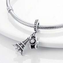 1 Piece Of S925 Sterling Silver Travel-Themed Bead Featuring An Original Design Of A Hot Air Balloon, Eiffel Tower, And Cruise Ship; An Enamel Pendant With Diamond Accents; Suitable For Bracelets And Necklaces; A Global-Themed Souvenir Accessory For Crafting; Captures Travel Memories; Perfect For DIY Projects And Everyday Wear - Multicolor - View 2
