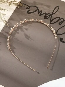 1件極簡合金髮箍，飾有仿珍珠、花朵與水鑽裝飾，適合女性，金色髮飾，新娘裝飾，髮帶，髮圈 - 米色 - 查看 3