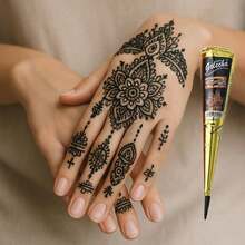 3pcs Golecha Henna Cone/Kaveri Henna Cone + 6pcs Tattoo Stencil Templates, Henna Tattoo Semi-Permanent Henna Temporary Waterproof Stencils For Body Art, Easy To Use Mehndi Tattoo Kit,Sketch Style - Multicolor - View 7
