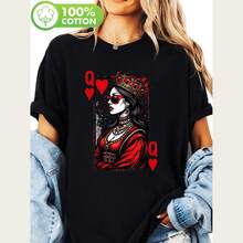 Y-Red Heart Q Stunning Queen Red Heart Queen Card WomenS ValentineS Day Printed T-Shirt Short-Sleeve Round Neck Casual T - 黑色 - 查看 1