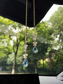 Sweet Zirconia Butterfly Water Drop Tassel Car Hanging Ornament Creative Car Interior Decor Exquisite Car Accessory Small Gift Car Rearview Mirror Decoration - A - View 7