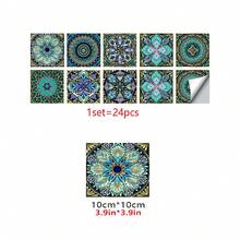 OUTANA 24pcs Vintage Mandala Peel And Stick Tile Stickers, Self-Adhesive Vinyl Decals With Intricate Green, Brown, Beige Patterns, Suitable For Kitchen And Bathroom Backsplash, 10/15/20/30cm - Multicolor - View 27