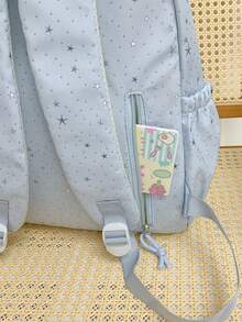 1pc Girls Starry Pattern Nylon Zipper Closure Fashion Backpack Student School Bag Suitable For All Seasons Daily Use Without Pendant - A - View 7