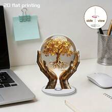 1/2 buah Ornamen Meja Pohon Kehidupan Akrilik Datar 2D, Desain Bola Kristal Genggam Emas, Dudukan Meja Elegan, Cocok Untuk Rumah, Kantor, Rak Buku, Meja, Dekorasi Ruangan Estetik Modern - Basis berputar multiwarna - View 5