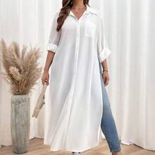 Nana's Women's Clothing Store Shapeblank Vestido camisa de talla grande para otoño, conjunto de ropa de mujer para otoño con vestido camisa de manga larga, blusa de otoño para mujer, camisas con botones para mujer de estilo informal y formal, camisas con cuello para mujer para uso en la oficina, blusas de manga larga para mujer, disfraces calados - Albaricoque - Ver 7