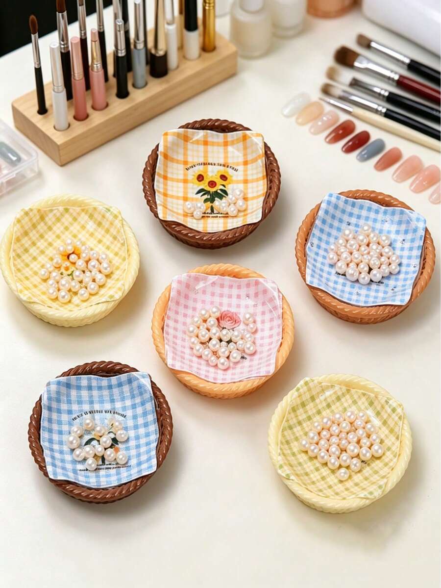 2/4pcs Mini Floral Pattern Nail Art Rhinestone & Pearl Storage Box, Desktop False Nail Tip Storage Tray, Nail Drill Bit Storage Box, Graffiti Painting Watercolor Palette - Multicolor - View 1