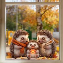 1pc Autumn Hedgehog Animals Window Sticker, Cute Animals Family Wall Sticker, Self-Adhesive Wall Sticker, Single Use For Living Room, Bedroom, Office, Autumn Harvest Decoration,Suitable As A Gift For A Friend.Thanksgiving Home Deco - A - View 5