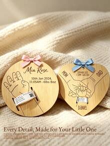 Custom Name Newborn Hospital Bracelet Keepsake Box, Personalized Baby Birth Bracelet Holder With Hospital Bracelet Slot, Baby Name Birth Date Weight Nursery Decor, Baby Shower Gift For Newborn, Personalized Wooden Newborn Keepsake Plaque, Personalized Baby Gift, Laser Cut Wood Fiber, Pregnancy Wristband Memento For Mother's Day And Father's Day, Personalized Birth Details Ornament, Nursery Wall Decor & Newborn Gift - Multicolor - View 3