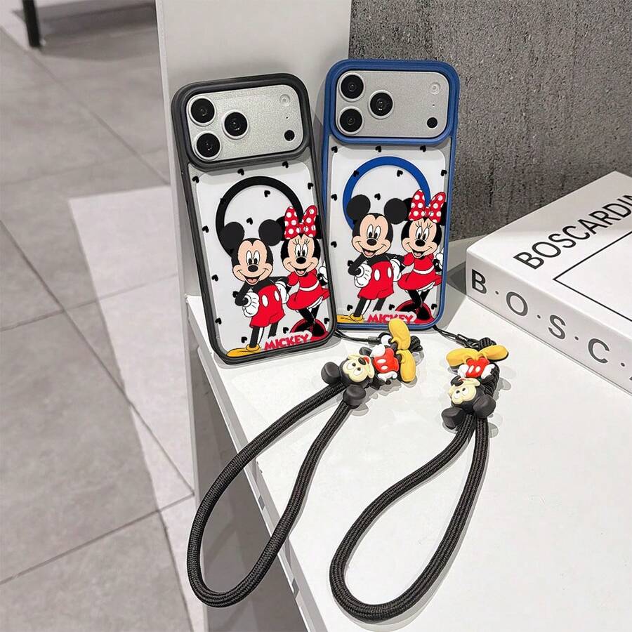 This Disney Mickey Mouse Pattern Lanyard Phone Case Features A Strong Magnetic Closure And Full Coverage Of Acrylic And TPU Material. It's Shockproof, Lightweight, And Suitable For IPhone17/16/11/13/15/15 Plus/15 Pro/15 Pro Max/12/14 Pro Max/11 Pro Max/12 Pro/12 Pro Max/13. It's A Popular Birthday Gift, Business Gift, Durable, Stain-Resistant, And Fingerprint-Resistant New Phone Case For Men And Women. It Also Includes A Mickey Mouse Phone Case And Mickey Mouse Doll Bracelet. Compatible With SamsungGalaxy S20, S21, S22, S23, And S24 Series. It's The Perfect Gift For Friends And Family. This Stylish Phone Case Is Fun, Lightweight, And Durable. IPhone17 Pro Max Phone Case, Minnie Phone Case. - Màu xanh lam - Xem 1