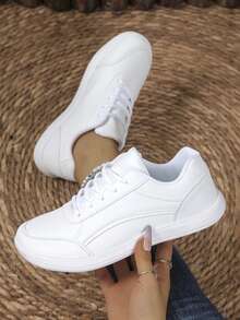 AOSEIN Women's Plus Size Wide Toe Box Leather Lace-Up Solid Color Soft Sole Lightweight Sports Shoes For Athletic Wear And Casual Style - White - View 5