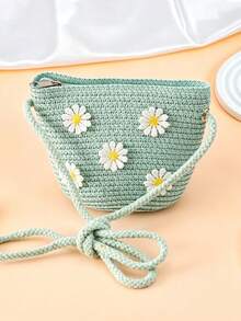 [Mini] 1pc Girls Summer Floral Straw Crossbody Bag, Suitable For Daily And Vacation Use - Multicolor - View 4
