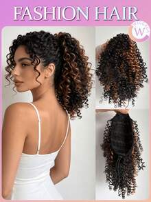WIGGAGA 12 Inch Black/Brown/Ombre Hair Extensions, African Fluffy Drawstring Ponytail, Synthetic Fiber Non-Fluffy Ponytail, Clip-In Drawstring Ponytail - Multicolor - View 8