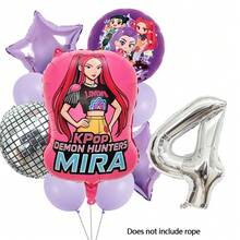 KPop Demon Hunters Ensemble de ballons chiffres argentés pour fille rouge, décoration de fête d'anniversaire pour enfants, musique disco, fille cool, fournitures pour baby shower, cadeau jouet - Ensemble de ballons - Voir 7