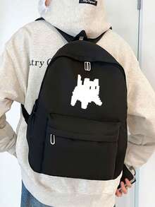 1pc Solid Color Fashionable Backpack, Large Capacity Casual Commuter Backpack Suitable For Men,Y2k - Black - View 8