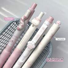 4入組 Lucky Meow 風格 0.5mm 黑墨水圓珠筆，創意貓尾與貓爪造型筆尖，適合辦公室使用，開學季推薦 - 款式A - 查看 1